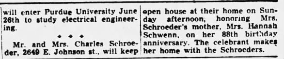 Johanna Schwenn 88th birthday 1946